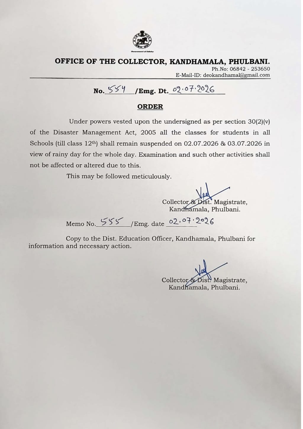ଲଗାଣ ବର୍ଷା ପାଇଁ କନ୍ଧମାଳରେ ଦୁଇ ଦିନ ସ୍କୁଲ ଛୁଟି ଘୋଷଣା 1 ଲଗାଣ ବର୍ଷା ପାଇଁ କନ୍ଧମାଳରେ ଦୁଇ ଦିନ ସ୍କୁଲ ଛୁଟି ଘୋଷଣା